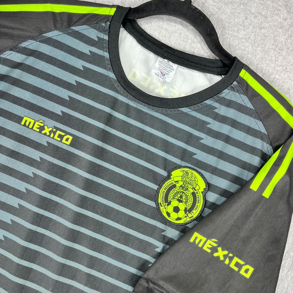 TJ Tijuana Mexico Soccer Jersey Mens XL World Cup Black Neon Green Striped FMF